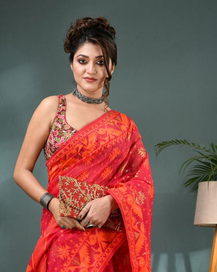 DESH BIDESH Woven Design Silk Cotton Jamdani Saree