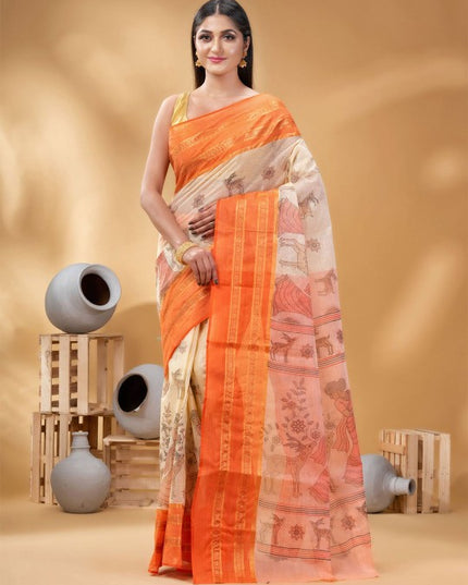 DESH BIDESH Woven Design Pure Cotton Taant Saree