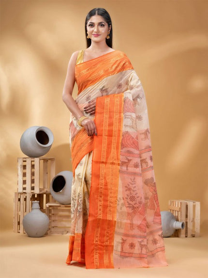DESH BIDESH Woven Design Pure Cotton Taant Saree