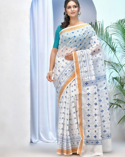 DESH BIDESH Ethnic Motifs Pure Cotton Handloom Taant Saree