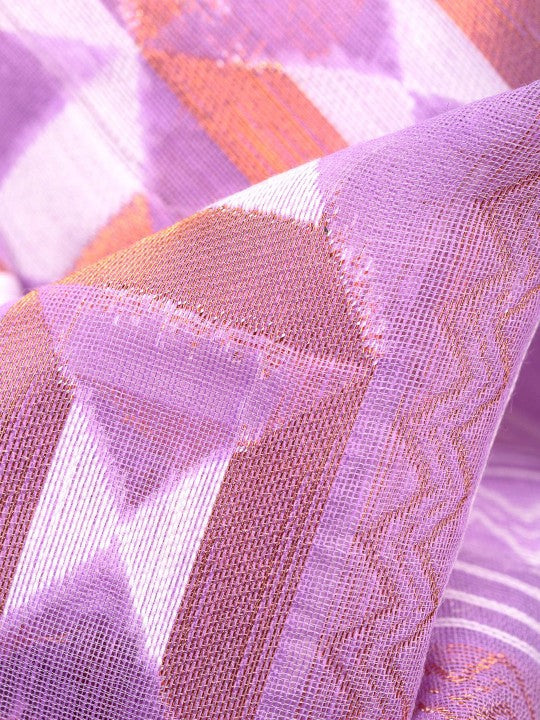 Exquisite Lavender Cotton Silk Blend Handloom Soft Golden Zari Jamdani Saree with Woven Design