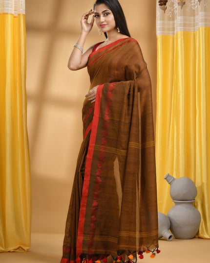 DESH BIDESH Ethic Motifs Embroidered Pure Cotton Taant Saree