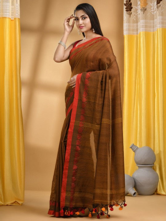 DESH BIDESH Ethic Motifs Embroidered Pure Cotton Taant Saree