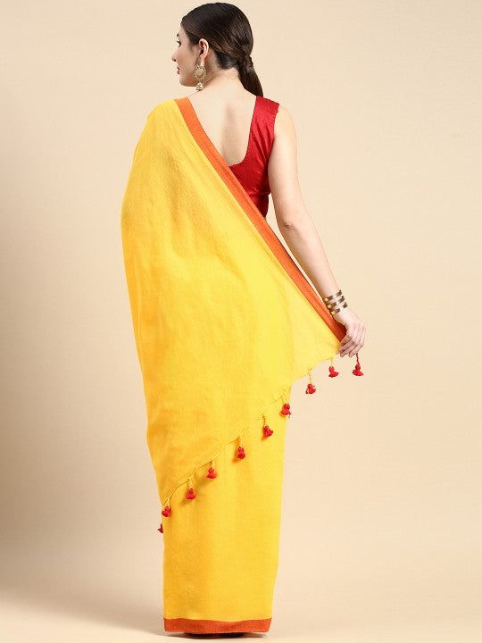 DESH BIDESH Solid Pure Cotton Taant Saree