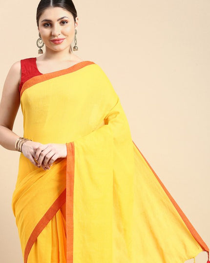 DESH BIDESH Solid Pure Cotton Taant Saree