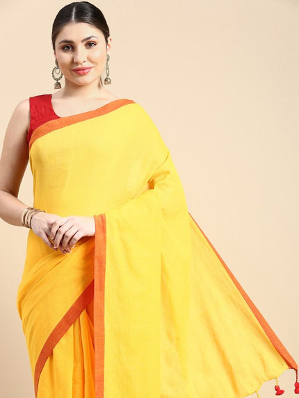 DESH BIDESH Solid Pure Cotton Taant Saree