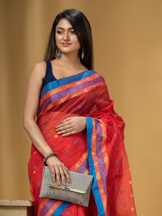 DESH BIDESH Ethnic Motifs Woven Design Pure Cotton Taant Saree