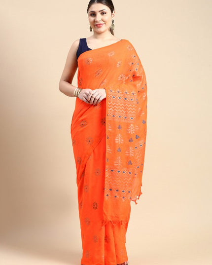 DESH BIDESH Woven Design Ethnic Motifs Pure Cotton Khadi Saree