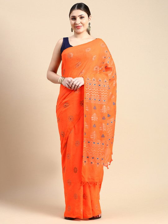 DESH BIDESH Woven Design Ethnic Motifs Pure Cotton Khadi Saree