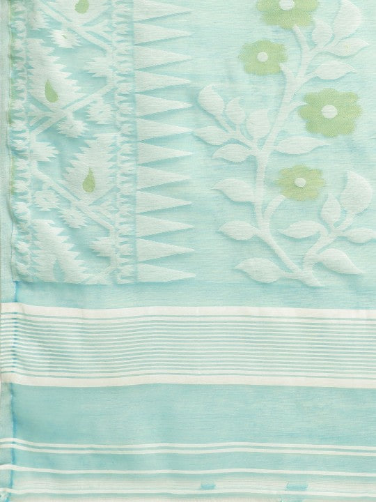 DESH BIDESH Woven Design Ethnic Motifs Pure Cotton Jamdani Saree