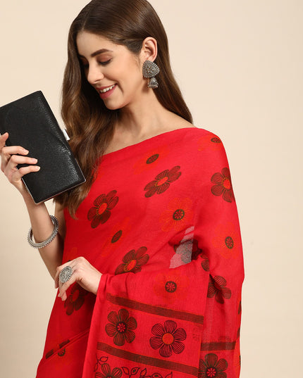 DESH BIDESH Floral Pure Cotton Taant Saree