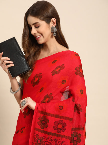 DESH BIDESH Floral Pure Cotton Taant Saree