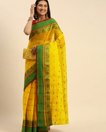 DESH BIDESH Woven Minakari Kolka Design Pure Cotton Bengal Taant Saree