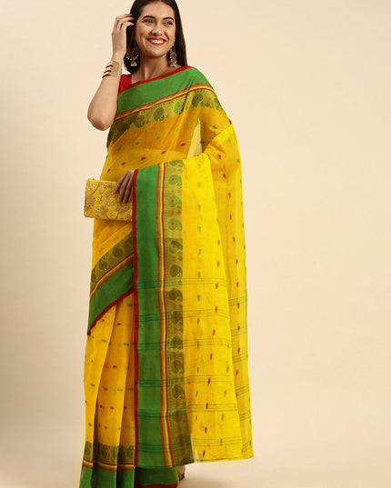 DESH BIDESH Woven Minakari Kolka Design Pure Cotton Bengal Taant Saree