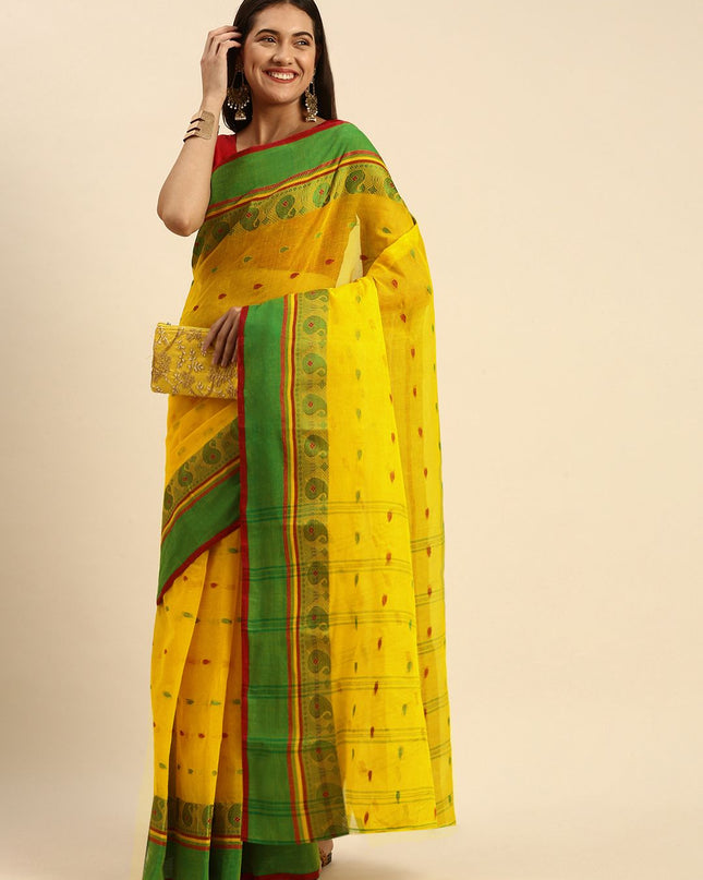 DESH BIDESH Woven Minakari Kolka Design Pure Cotton Bengal Taant Saree