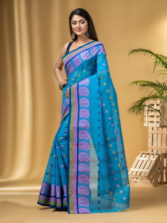 DESH BIDESH Ethnic Motifs Woven Design Pure Cotton Taant Saree