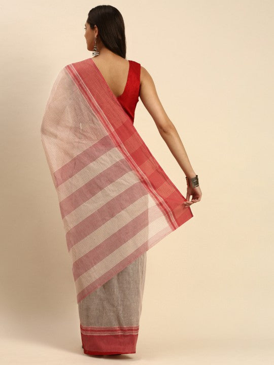 DESH BIDESH Woven Design Pure Cotton Bengal Taant Saree