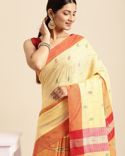 DESH BIDESH Yellow & Green Kotki Design Pure Cotton Taant Saree