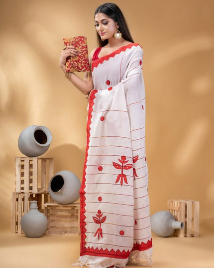 DESH BIDESH Geometric Woven Design Pure Cotton Taant Saree