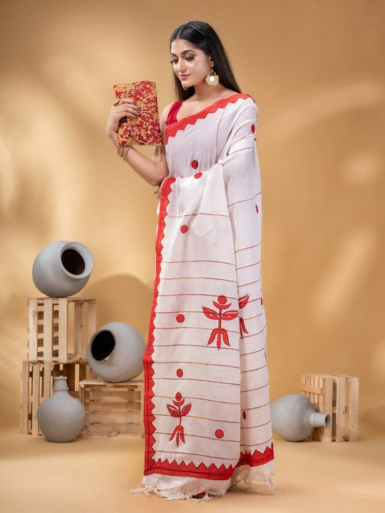 DESH BIDESH Geometric Woven Design Pure Cotton Taant Saree