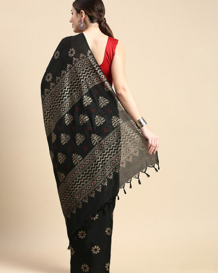 DESH BIDESH Ethnic Motifs Printed Pure Cotton Khadi Saree