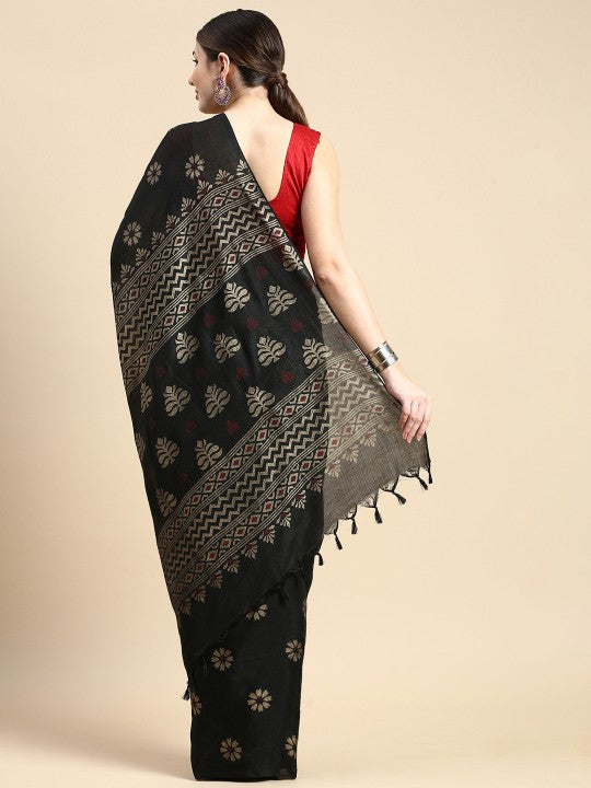 DESH BIDESH Ethnic Motifs Printed Pure Cotton Khadi Saree