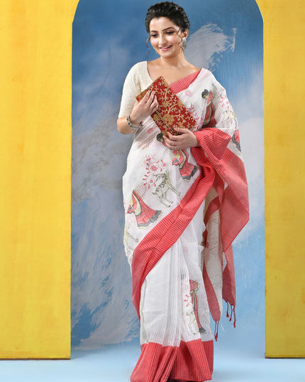 DESH BIDESH Ethnic Motifs Embroidered Pure Cotton Khadi Saree