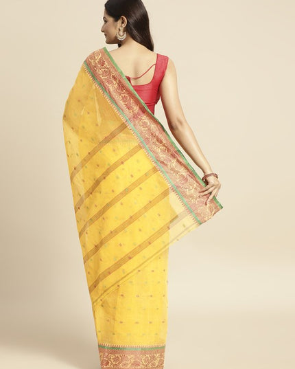 DESH BIDESH Yellow Ethnic Motifs Pure Cotton Taant Saree