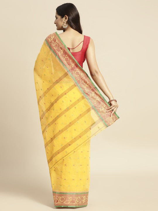 DESH BIDESH Yellow Ethnic Motifs Pure Cotton Taant Saree