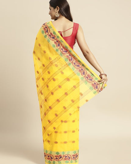 DESH BIDESH Yellow Ethnic Motifs Pure Cotton Taant Saree