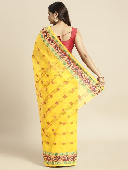 DESH BIDESH Yellow Ethnic Motifs Pure Cotton Taant Saree