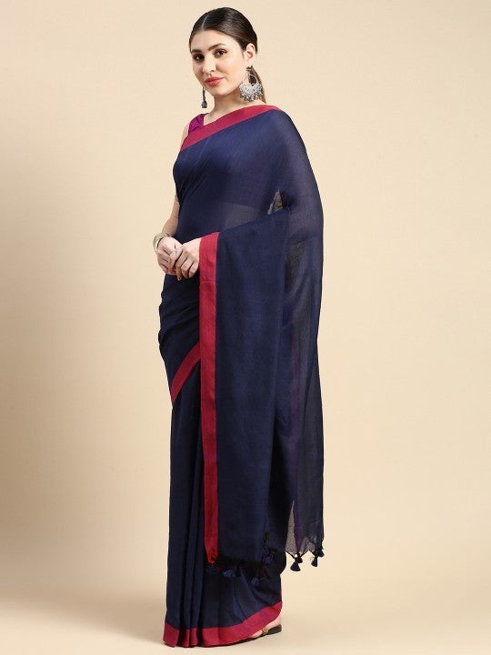 DESH BIDESH Solid Pure Cotton Taant Saree