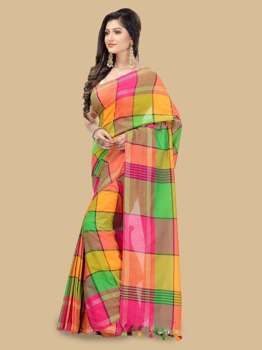 DESH BIDESH Checked Pure Cotton Taant Saree