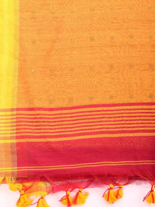 DESH BIDESH Pink & Yellow Silk Cotton Sequinned Saree