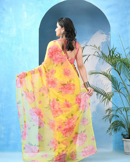 DESH BIDESH Women's Floral Printed Bandhani Saree with Unstitched Blouse Piece