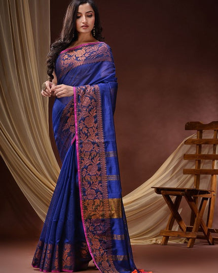 DESH BIDESH Ethnic Motifs Woven Design Zari Maheshwari Saree