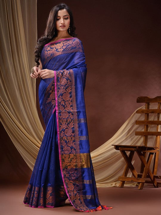 DESH BIDESH Ethnic Motifs Woven Design Zari Maheshwari Saree