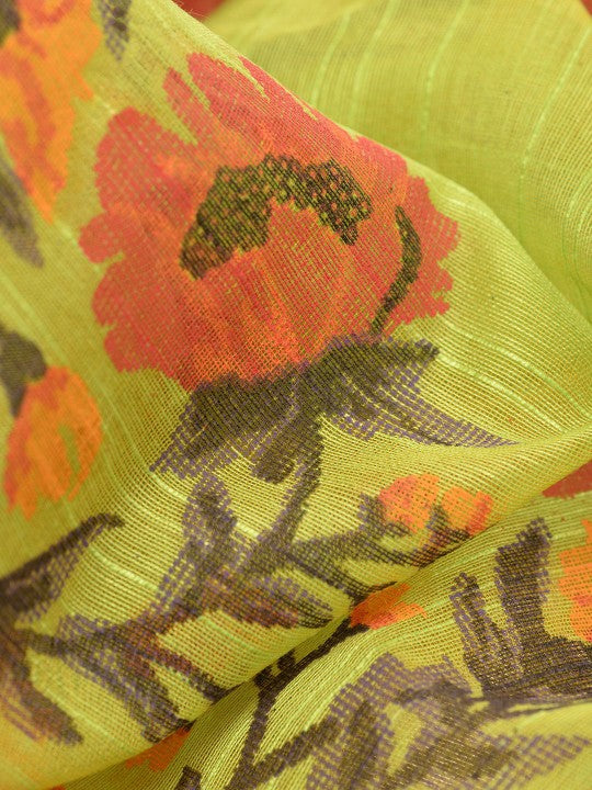 Exquisite Floral Printed Saree with Zari Border for Women