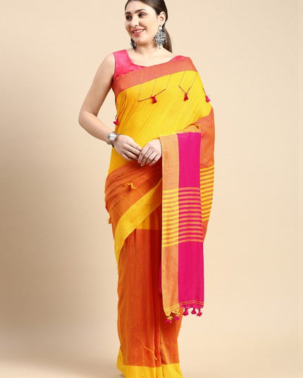 DESH BIDESH Colourblocked Pure Cotton Taant Saree