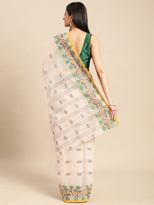 DESH BIDESH Ethnic Motifs Pure Cotton Taant Saree