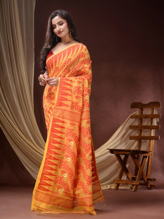 Exquisite Floral Woven Pure Cotton Jamdani Saree for Women