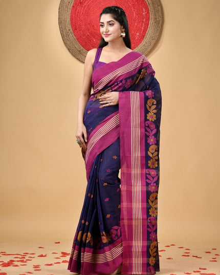 DESH BIDESH Floral Woven Pure Cotton Taant Saree for Women