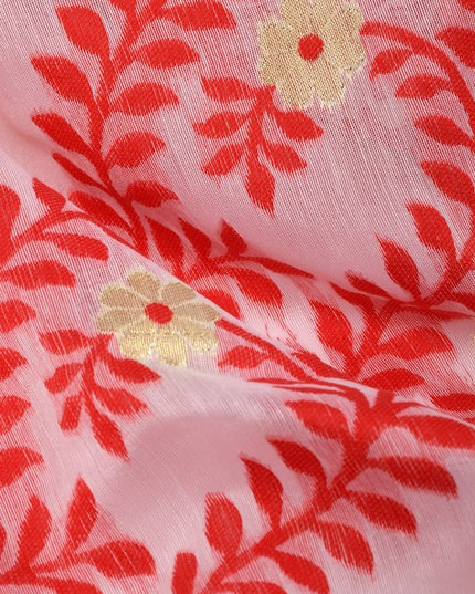 Red Cream Woven Pure Cotton Jamdani Saree with Floral Design Border