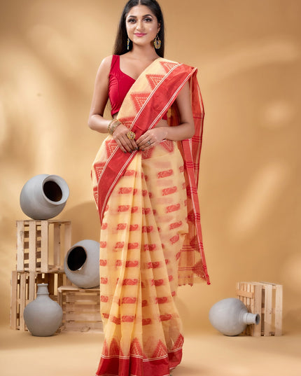 Exquisite Woven Design Pure Cotton Taant Saree for Women
