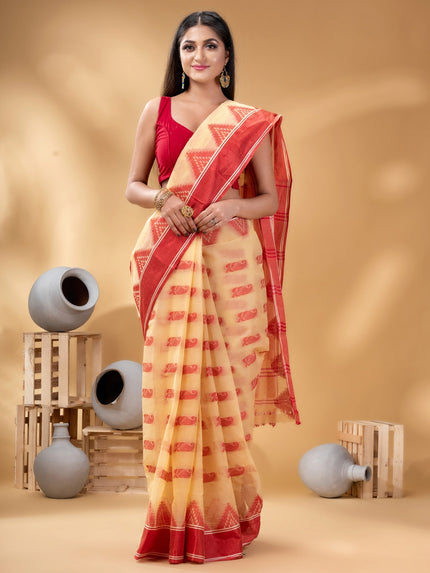 Exquisite Woven Design Pure Cotton Taant Saree for Women