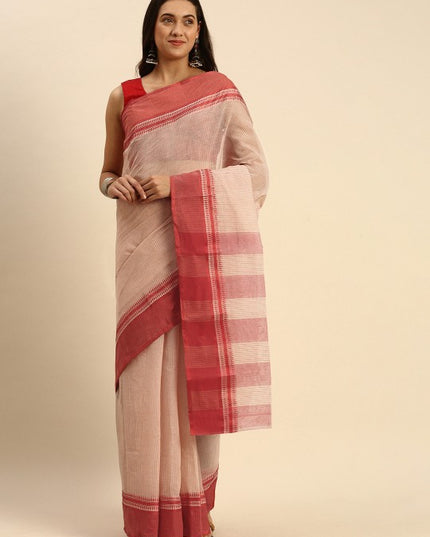 DESH BIDESH Woven Design Pure Cotton Bengal Taant Saree