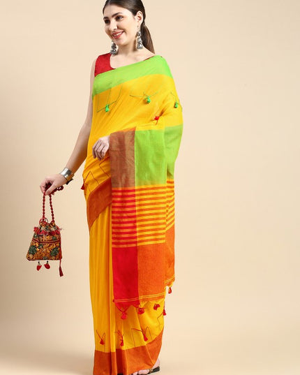 DESH BIDESH Solid Pure Cotton Taant Saree