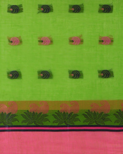 DESH BIDESH Woven Lotus Kolka Design Pure Cotton Bengal Taant Saree