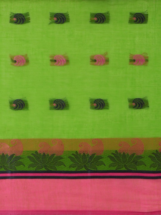 DESH BIDESH Woven Lotus Kolka Design Pure Cotton Bengal Taant Saree