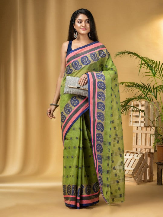 DESH BIDESH Ethnic Motifs Woven Design Pure Cotton Taant Saree